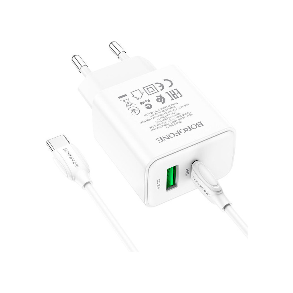 Зарядний пристрій BOROFONE BA67A charger set (Type-C to Type-C) White (BA67ACCW) - зображення 4