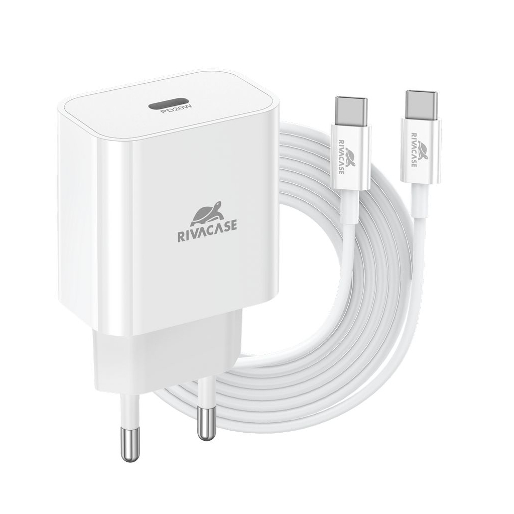 Зарядний пристрій RivaCase 1xUSB Type-C PD 20 Вт кабель Type-C white (PS4101 WD4 (White)) - зображення 1