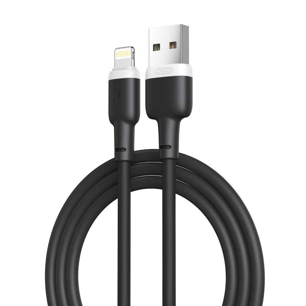 Дата кабель USB 2.0 AM to Lightning 1.0m 2.1A silicone black XO (NB208-L-1-BK) - зображення 1