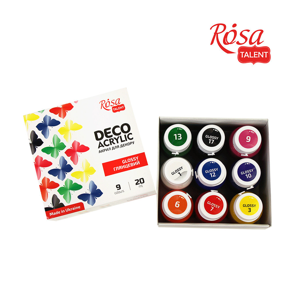 Акрилові фарби Rosa для декору глянсові 9 кол по 20 мл (4823098511144) - зображення 3