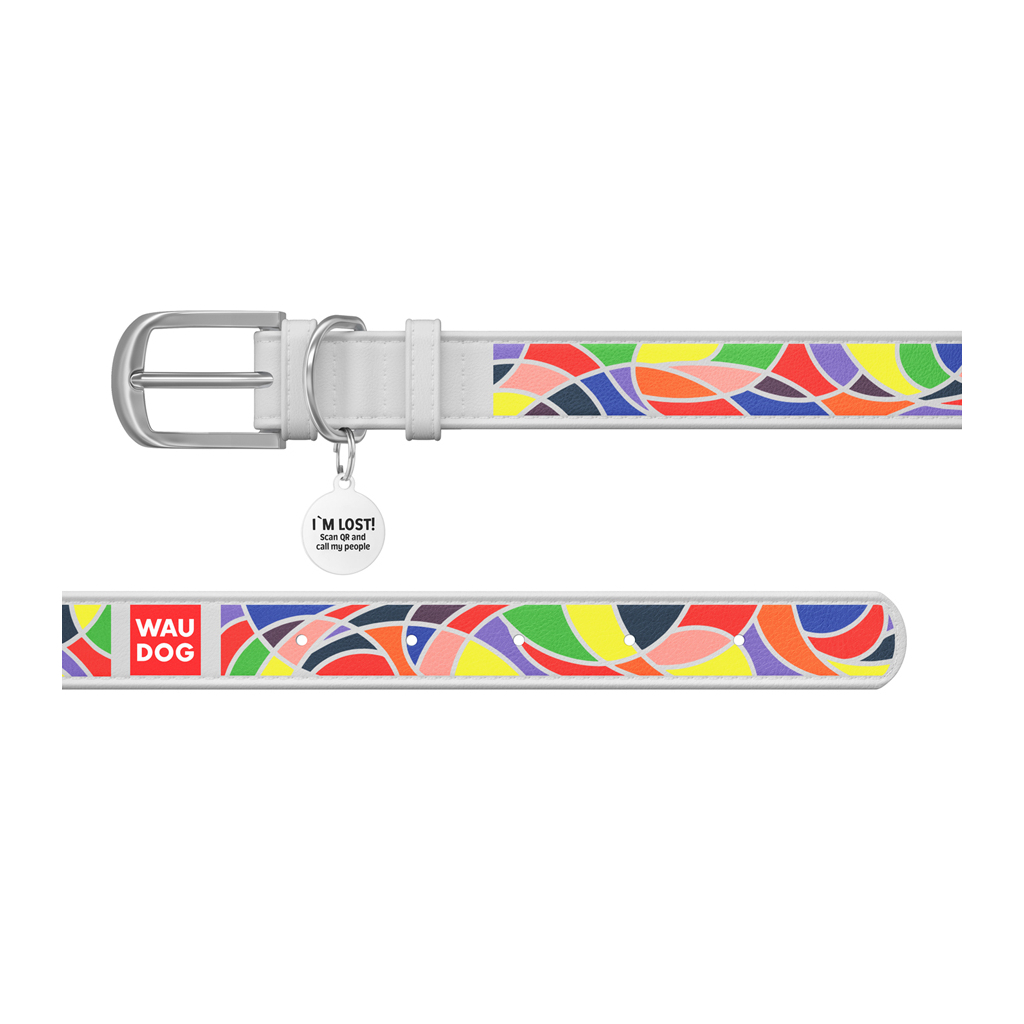 Нашийник для тварин WAUDOG Design з QR паспортом "Вінтаж" L Ш 25 мм Д 38-49 см білий (366615) - зображення 3