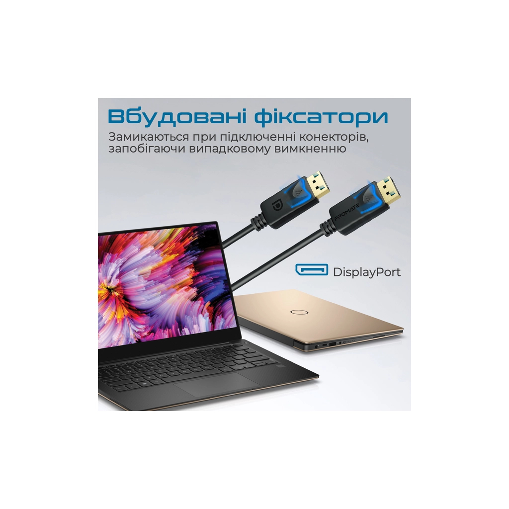 Кабель мультимедійний DisplayPort M to DisplayPort M 2.0m V1.4 black Promate (dplink-200.black) - зображення 3