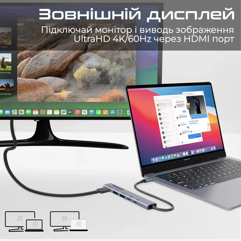 Концентратор Promate USB Hub 5 ports linkhub-5x (linkhub-5x) - зображення 4