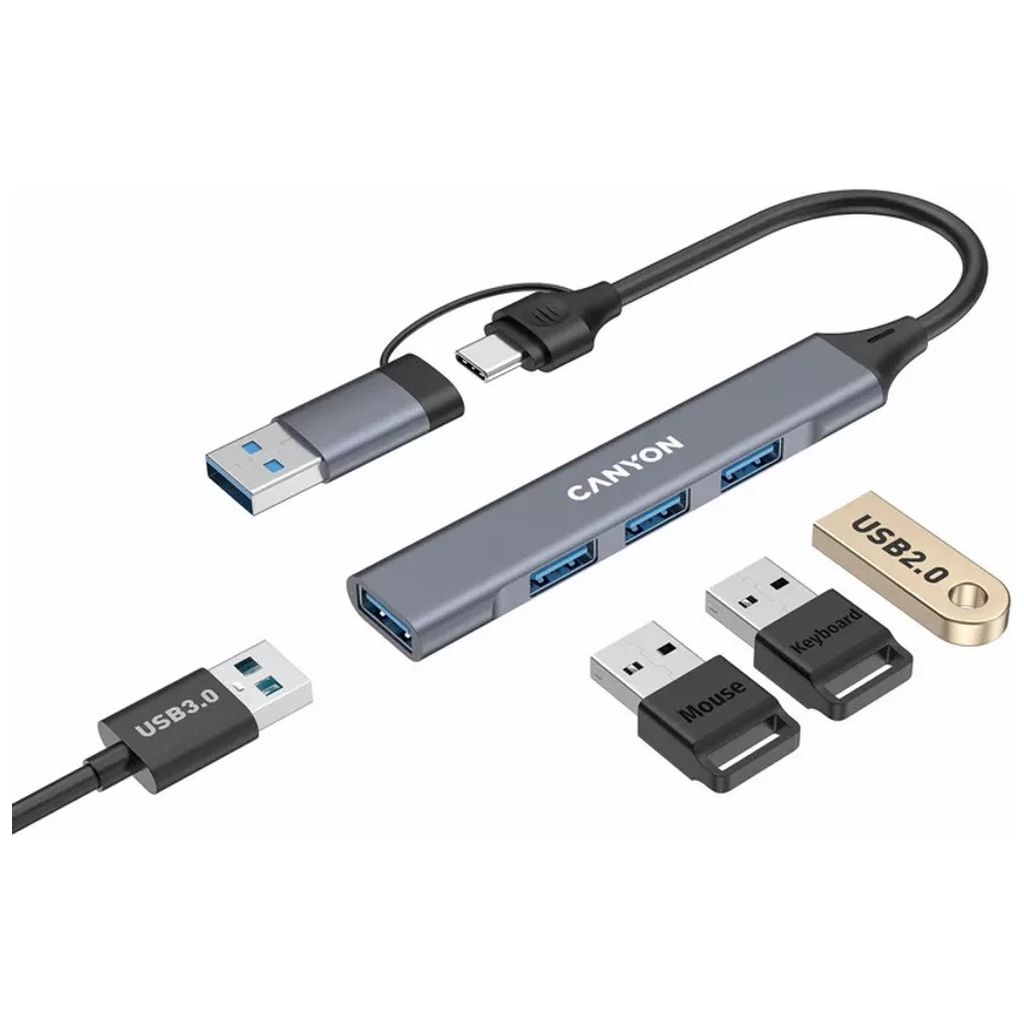 Концентратор Canyon hub DS-02 4in1 USB-A/C Grey (CNS-TDS02G) - зображення 3