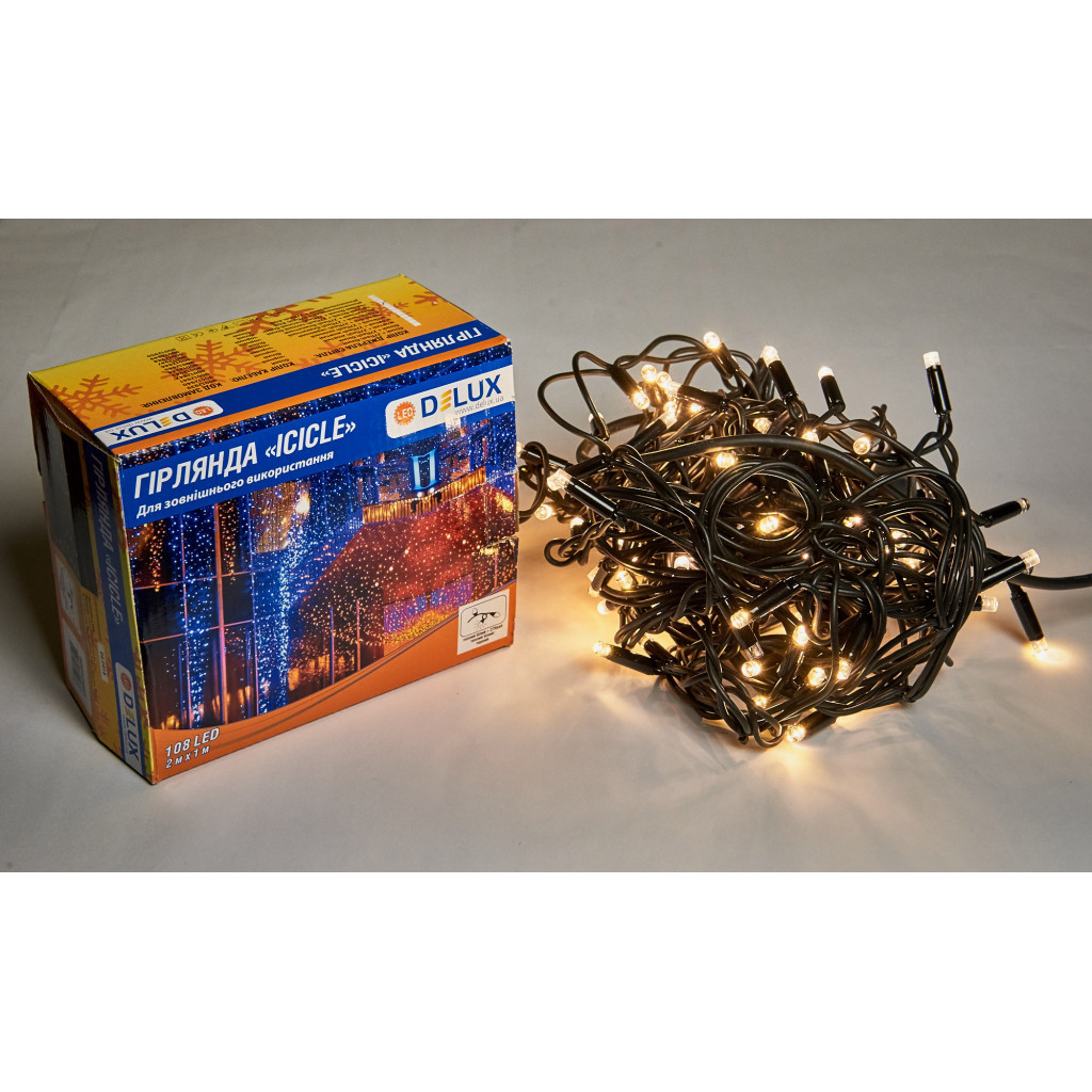 Гірлянда Delux ICICLE flash 108LED 2 х 1 м теплий білий / чорний IP44 EN (90012947) - зображення 2