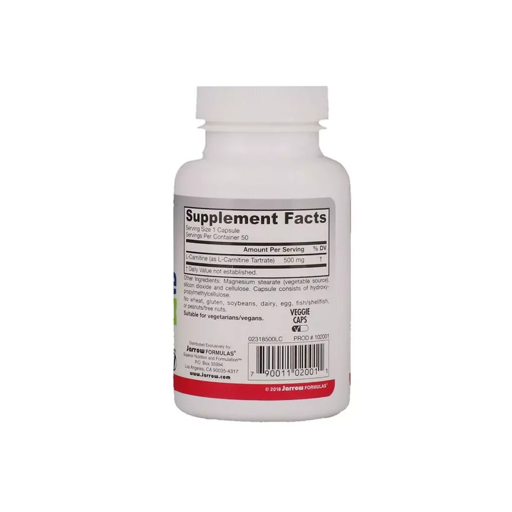 Амінокислота Jarrow Formulas L-карнітин 500 мг, L-Carnitine, 50 вегетаріанських капсул (JRW-02001) - зображення 2