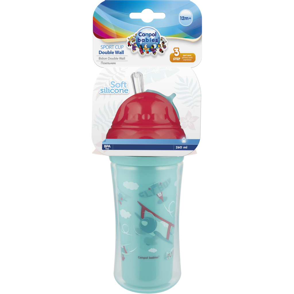 Поїльник-непроливайка Canpol babies Літак подвійна стінка із силіконовою трубочкою 260 мл (74/052) - зображення 4