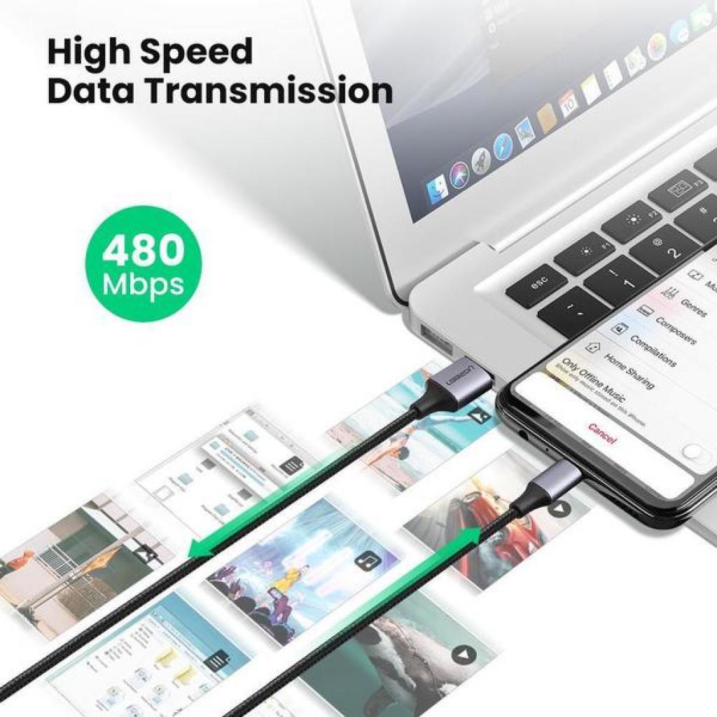 Дата кабель USB 2.0 AM to Micro 5P 2.0m US290 Aluminum Braid Black Ugreen (60148) - зображення 3