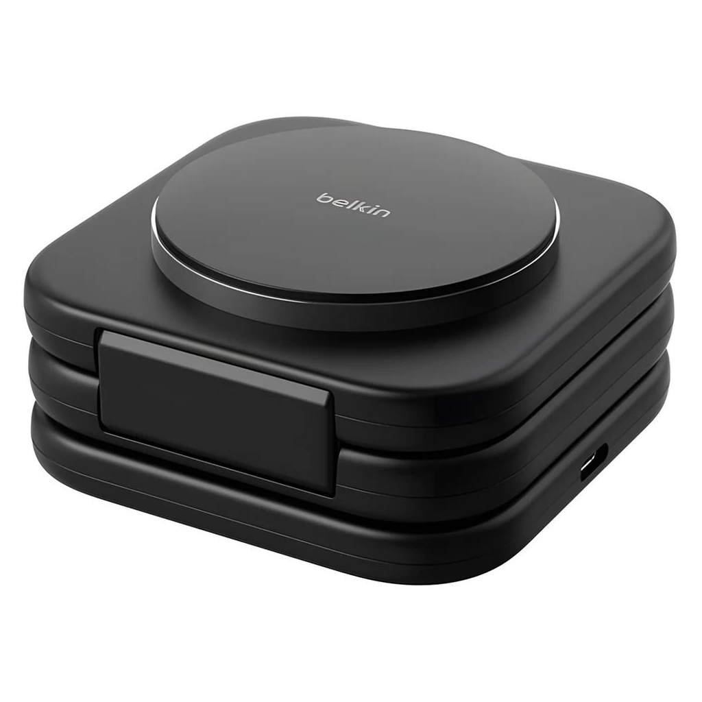 Зарядний пристрій Belkin 3in1 Travel Pad Wireless Qi2 15W Black (WIZ024VFBK) - зображення 5