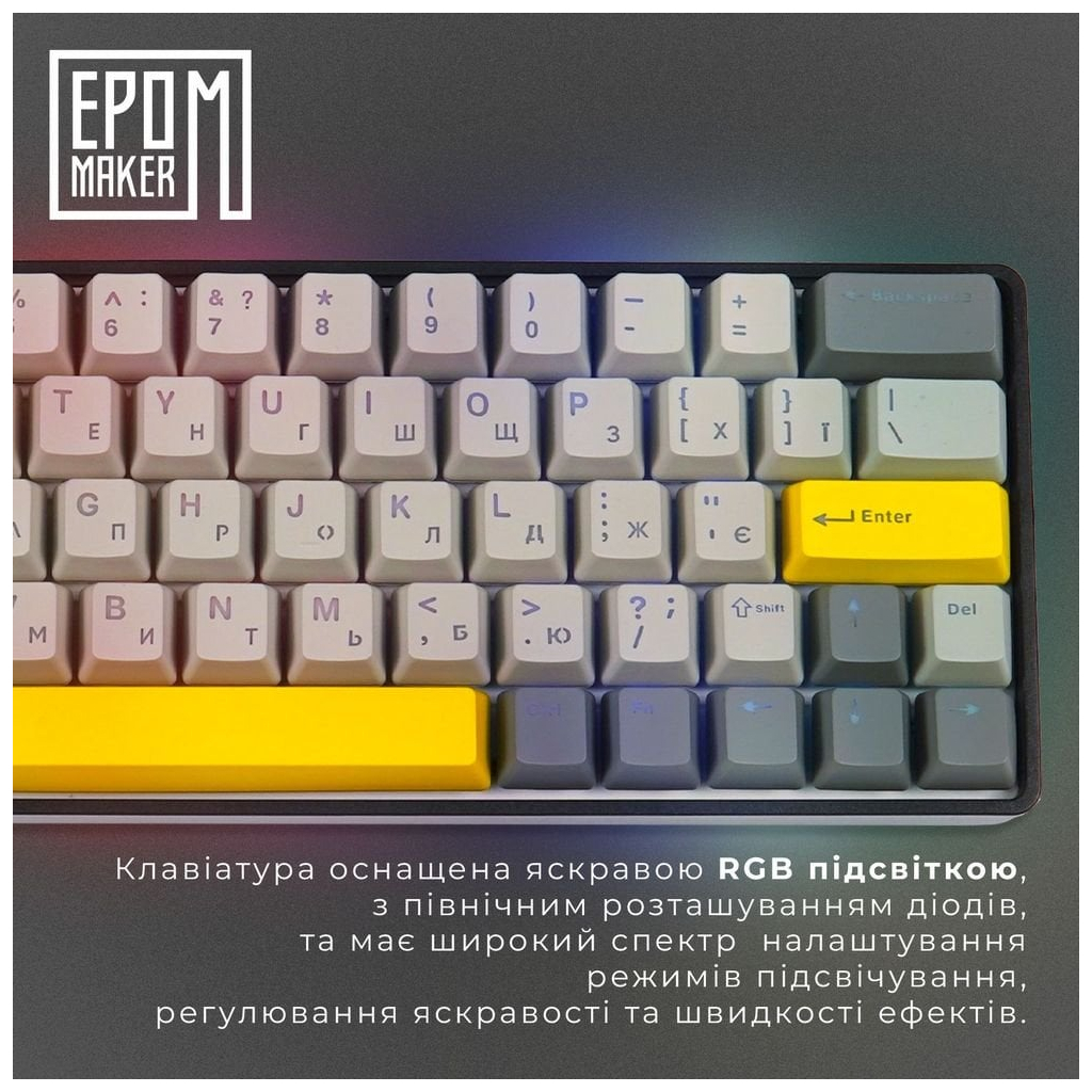 Клавіатура Epomaker EP64 60 Mulan Switch Hot-Swap RGB Wireless/Bluetooth/USB UA Black (EP64-B-M) - зображення 7