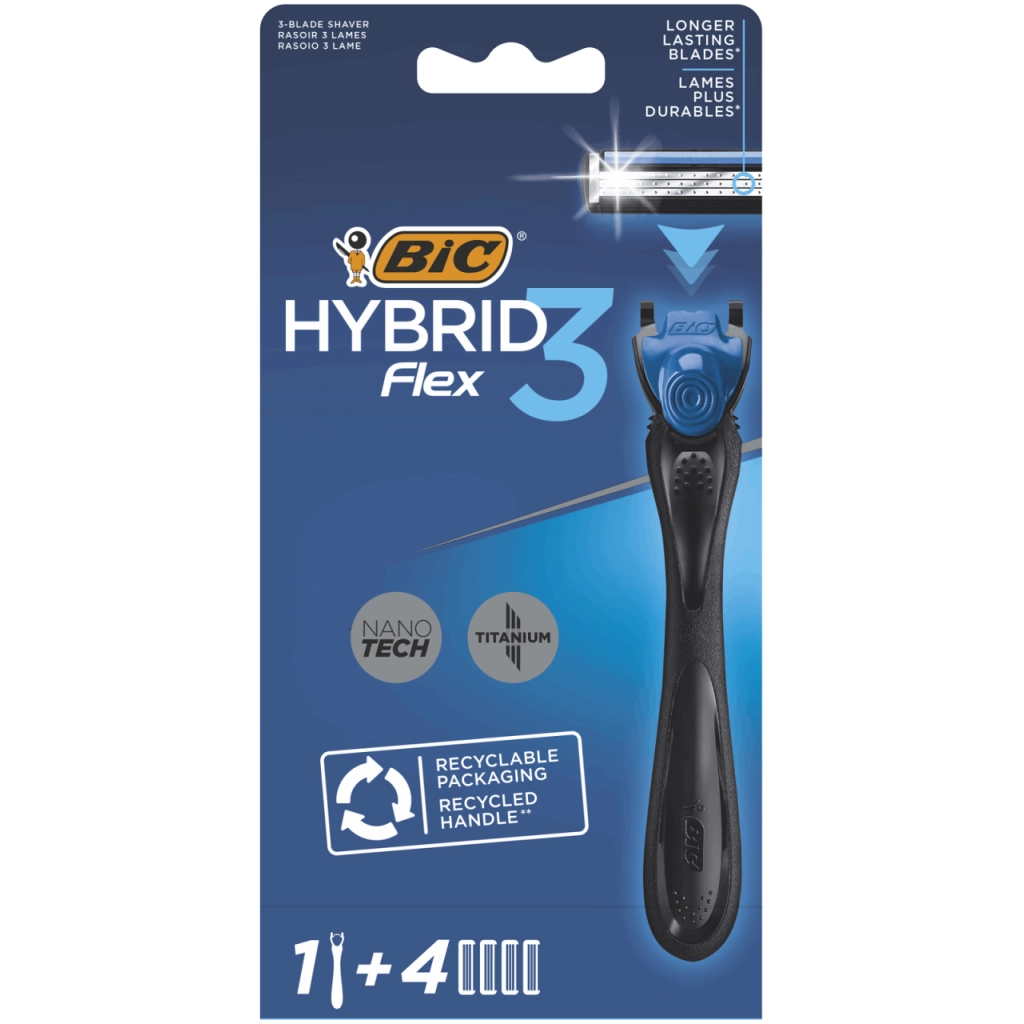Бритва Bic Flex 3 Hybrid із 4 змінними картриджами (3086123644939) - изображение 1