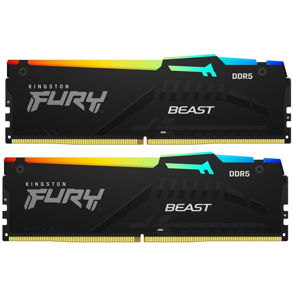 Модуль пам'яті для комп'ютера DDR5 32GB (2x16GB) 5600 MHz FURY Beast RGB Kingston Fury (ex.HyperX) (KF556C40BBAK2-32) - зображення 1