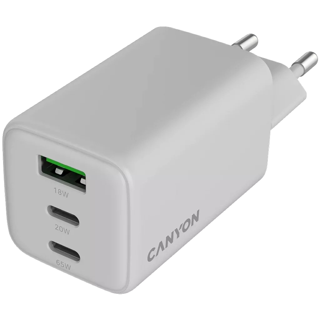 Зарядний пристрій Canyon CU65ACC GaN 65W 2xPD 1xQC EU White (CNS-CUW65ACC) - зображення 4