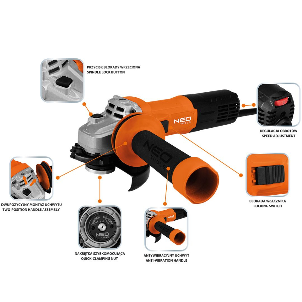 Шліфувальна машина Neo Tools 125мм, 1000W, 12000об/хв, 2.0кг (04-716) - зображення 16