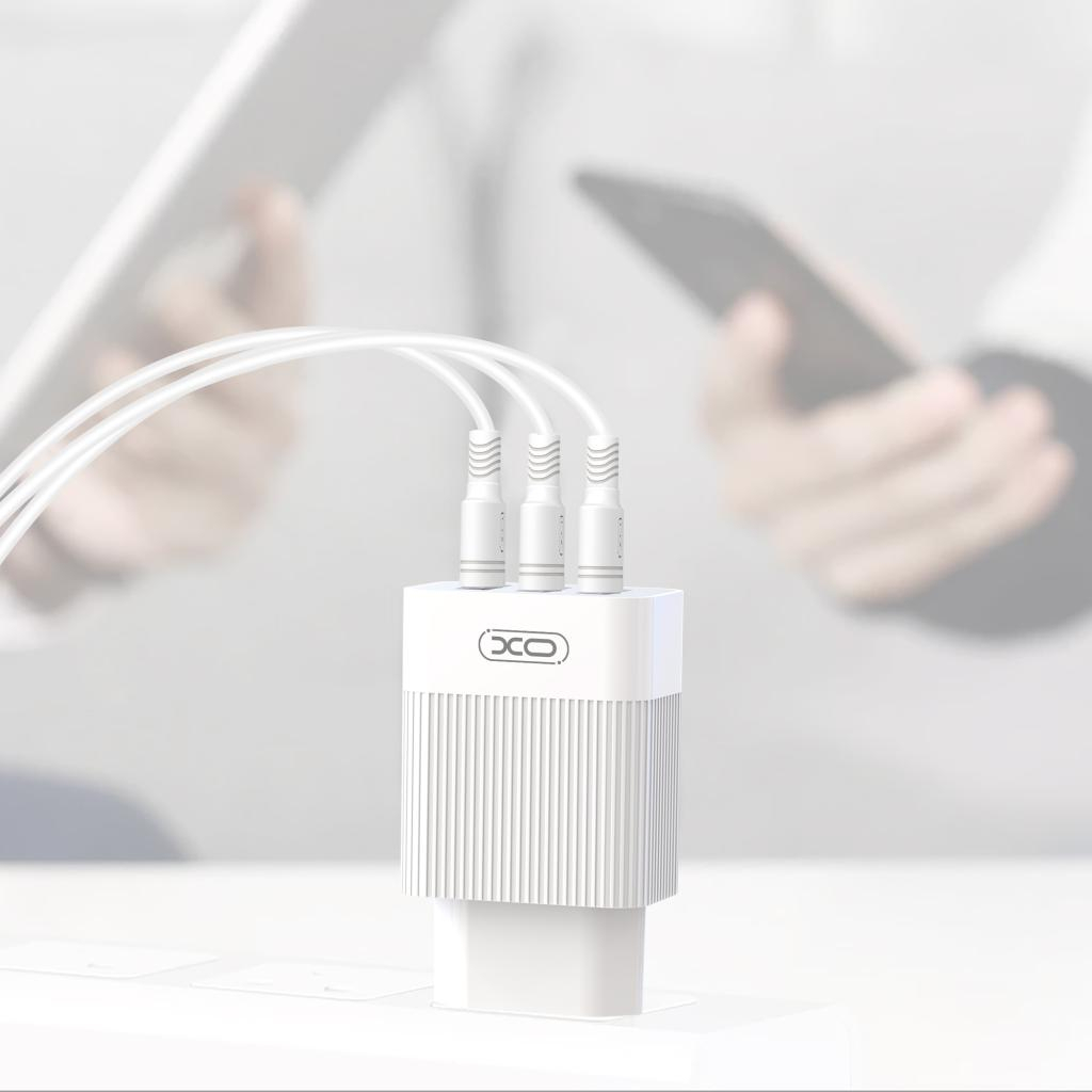 Зарядний пристрій XO QC 3.0 L72 30W (18W/1USB + 2.4A/2 USB) + cable Lightning White (XO-L72i-WH) - зображення 2