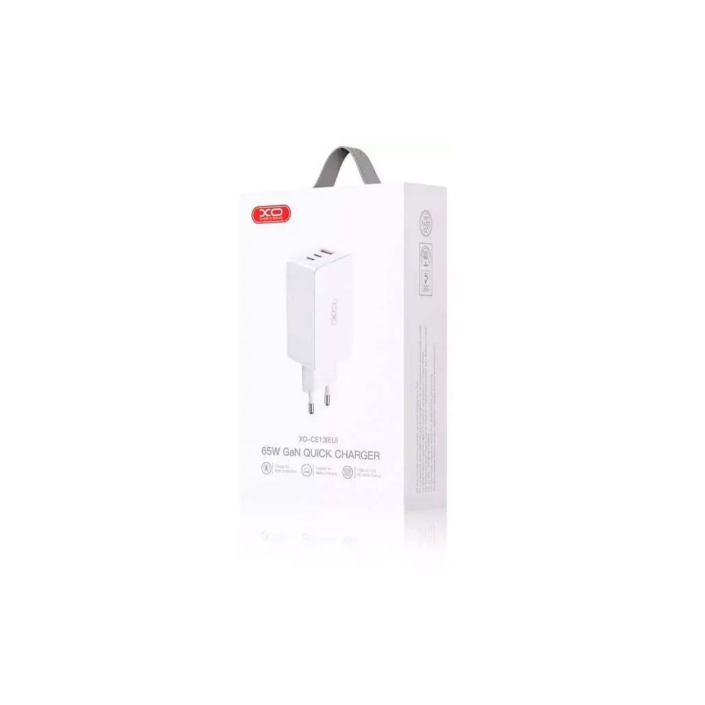 Зарядний пристрій XO CE13 PD65W GaN (2Type-C/1USB) White (XO-CE13-WH) - зображення 3