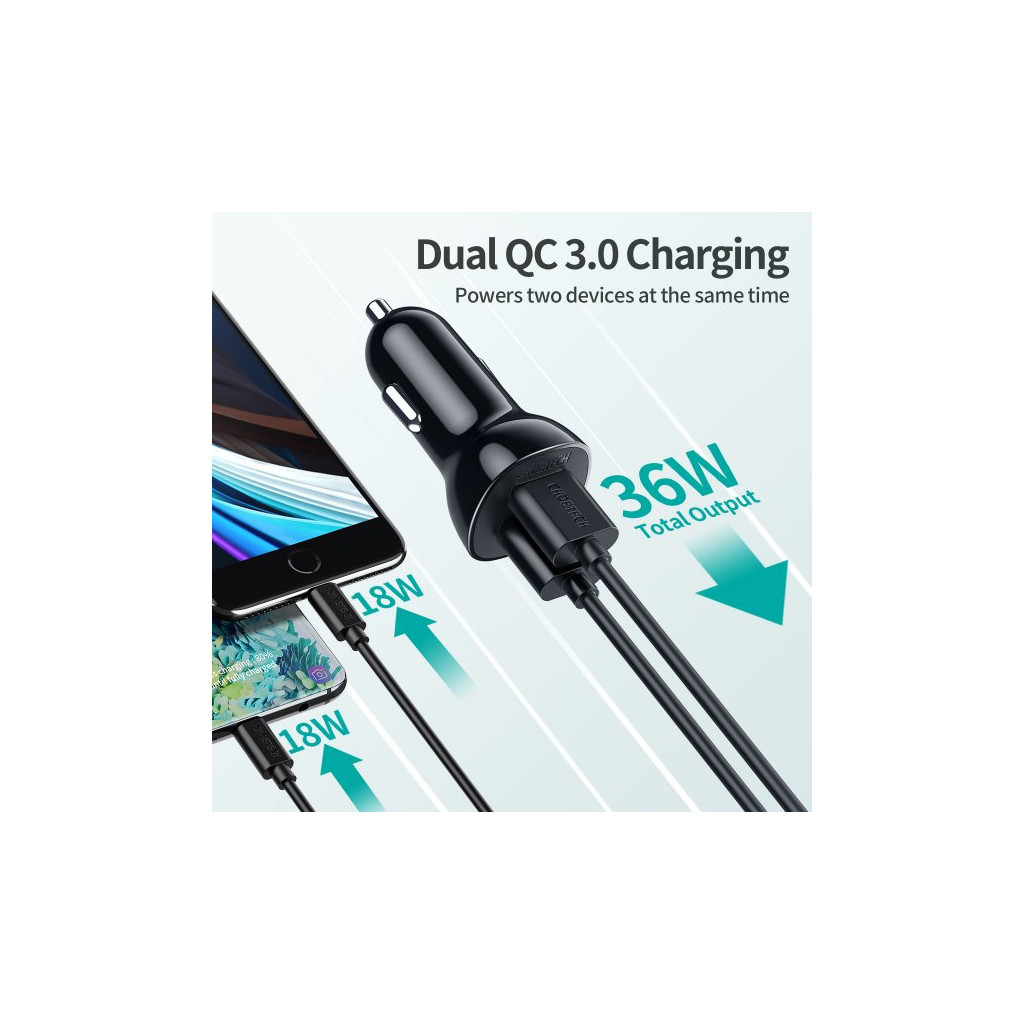 Зарядний пристрій Choetech car 2хUSB-A 36W QC black (C0051-BK) - зображення 6