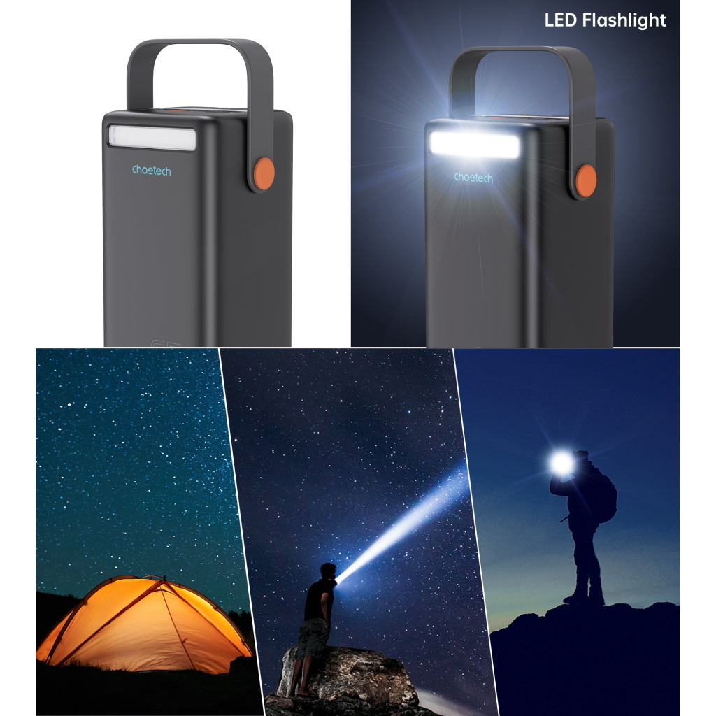 Батарея універсальна Choetech 50000mAh, PD/3.0/65W, QC/3.0/18W, USB-C, 3*USB-A, mirco USB, LED Light (B664-CCBE) - зображення 7