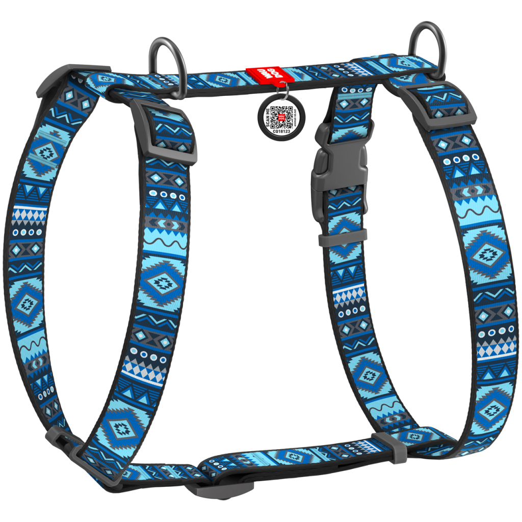 Шлея для собак WAUDOG Nylon з QR паспортом анатомічна H-подібна "Етно синій" M (5584) - изображение 1