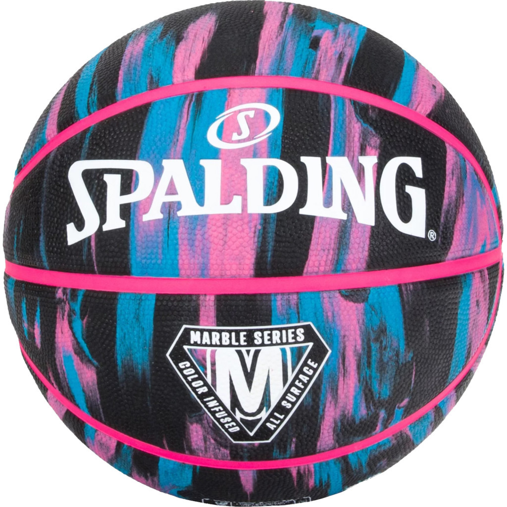 М'яч баскетбольний Spalding Marble Series блакитний, рожевий, чорний Уні 7 84400Z (689344406473) - зображення 1