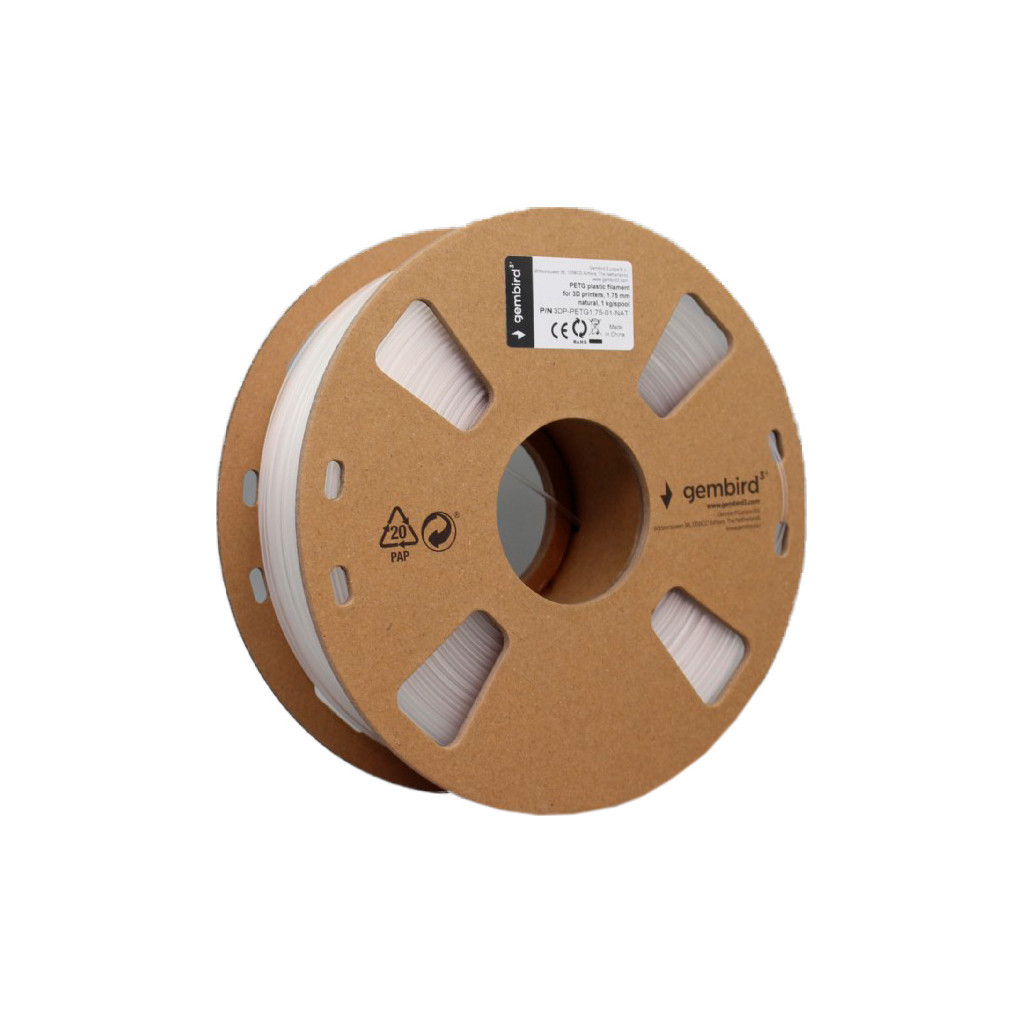 Пластик для 3D-принтера Gembird PETG, 1.75 мм, natural, 1 кг (3DP-PETG1.75-01-NAT) - зображення 2