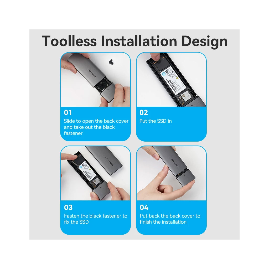 Кишеня зовнішня Vention SSD M.2 (NVME) M-key USB Type-C 3.2 gray (KPGH0) - зображення 11