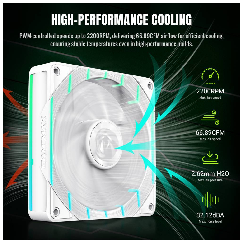 Кулер до корпусу Gamemax Tornado T12 ARGB-W - зображення 8