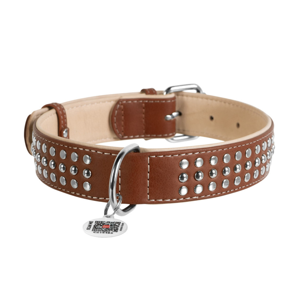 Нашийник для тварин WAUDOG Soft з QR паспортом металічні прикраси L коричневий (7215) - зображення 2