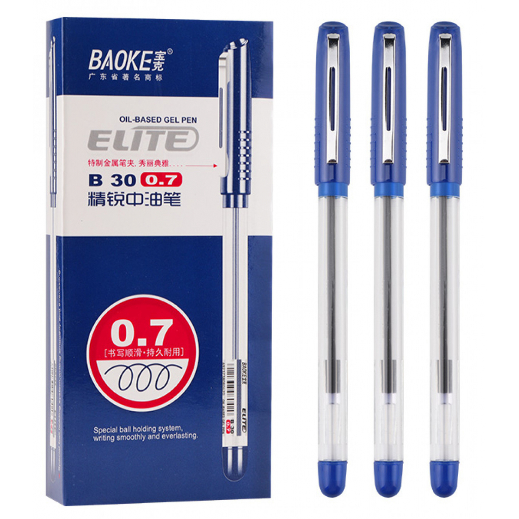 Ручка масляна Baoke 0.7 мм, з грипом синя Elite (PEN-BAO-B30-BL) - зображення 2