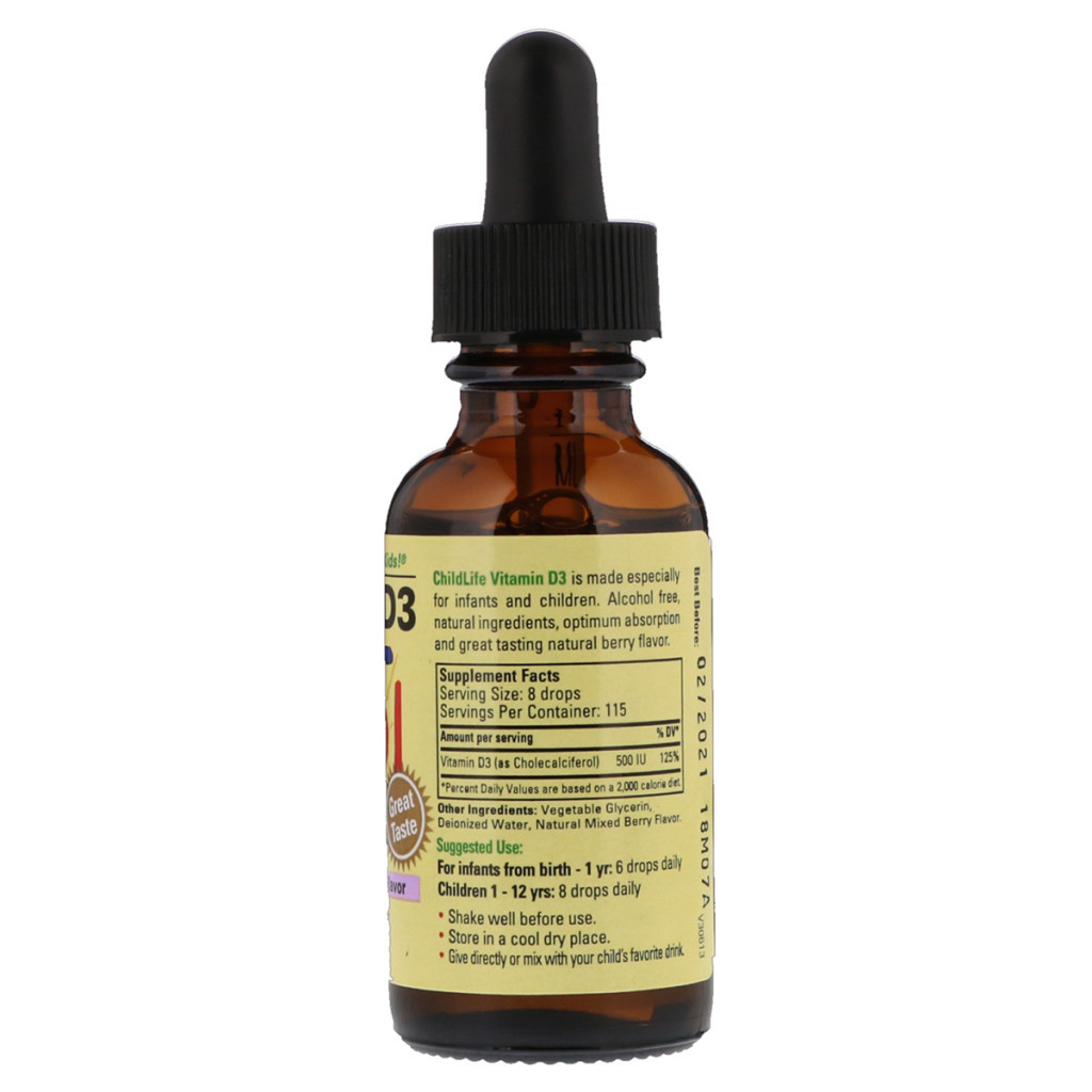 Вітамін ChildLife Вітамін D3 для Дітей в крапельках зі Смаком Ягід, 500 ME, Vi (CDL-10900) - зображення 2