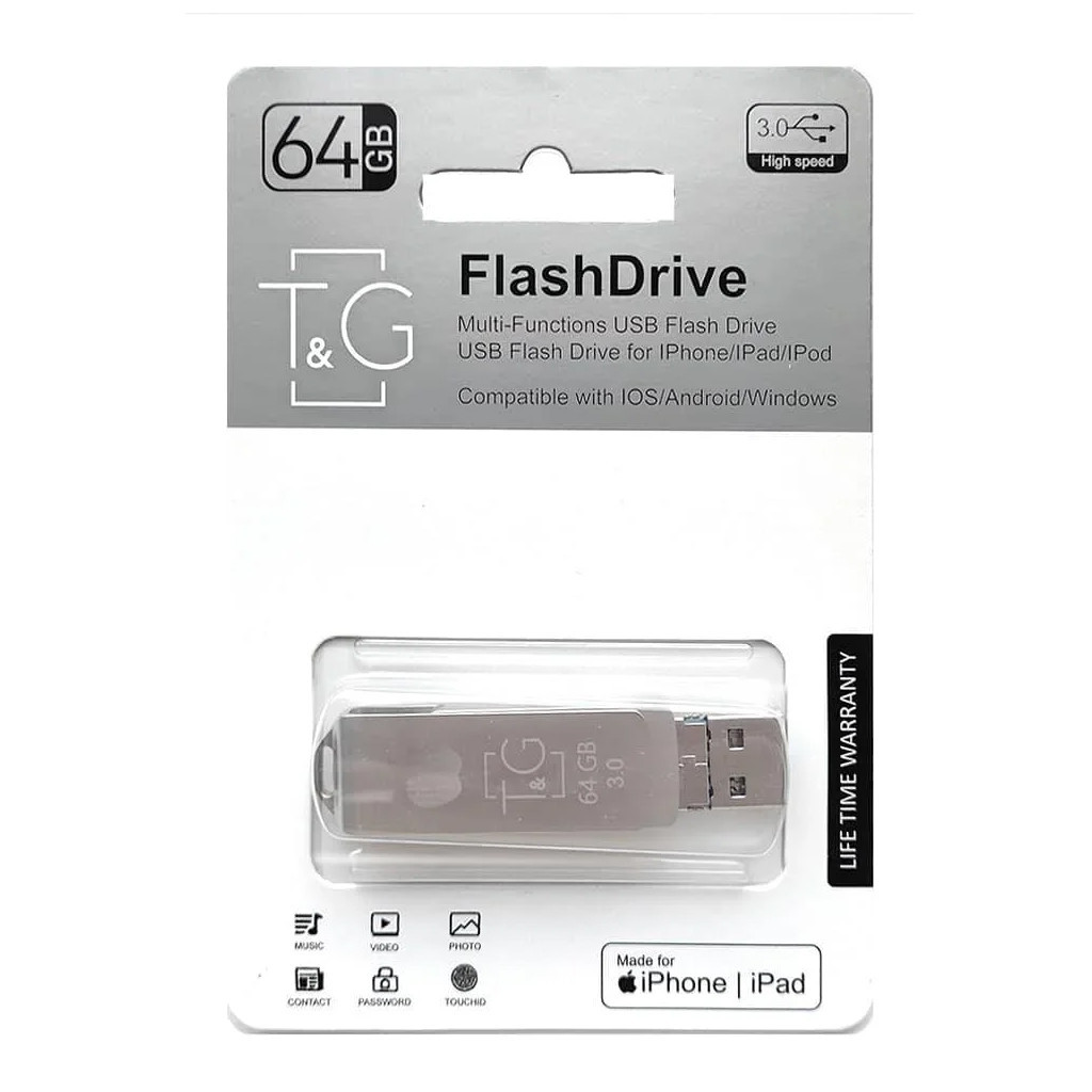 USB флеш накопичувач T&G 64GB 004 Metal Series USB 3.0/Lightning (TG004IOS-64G3) - зображення 1