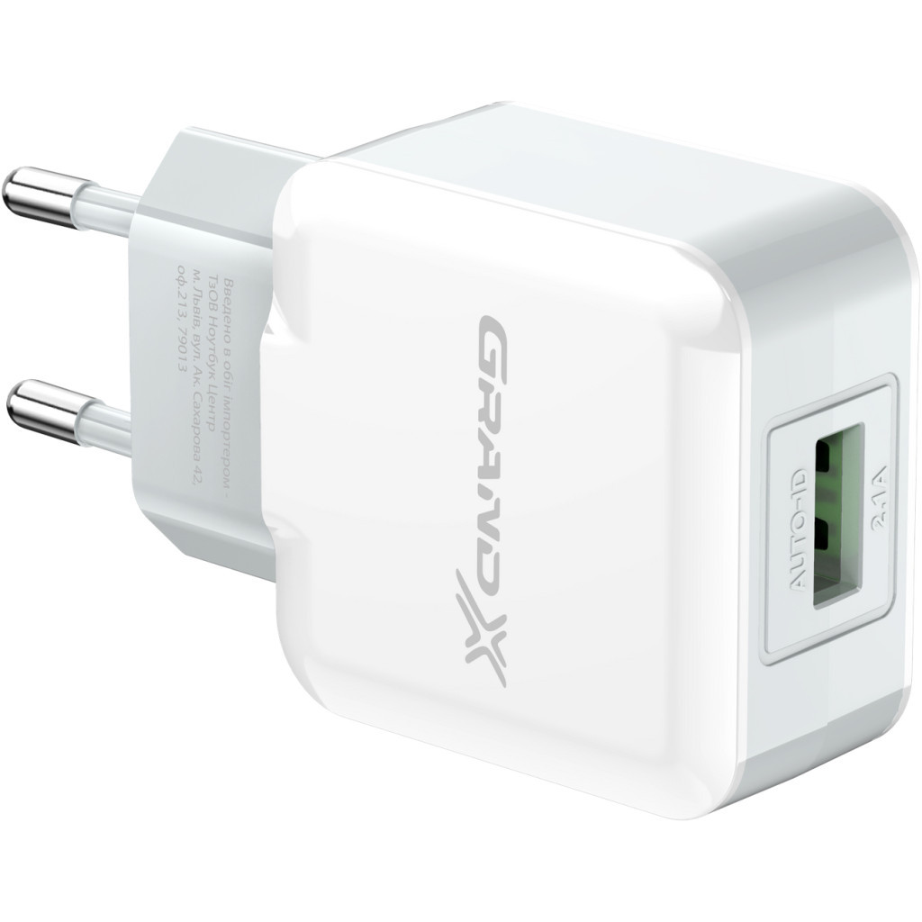 Зарядний пристрій Grand-X USB 5V 2,1A White + cable USB -> micro USB, Cu (CH-03UMW) - зображення 2