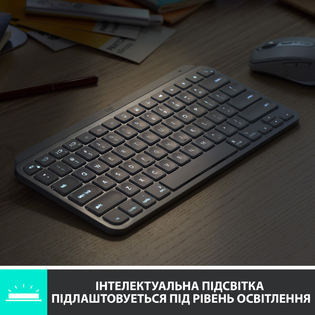 Клавіатура Logitech MX Keys Mini Wireless Illuminated UA Pale Grey (920-010499) - зображення 4