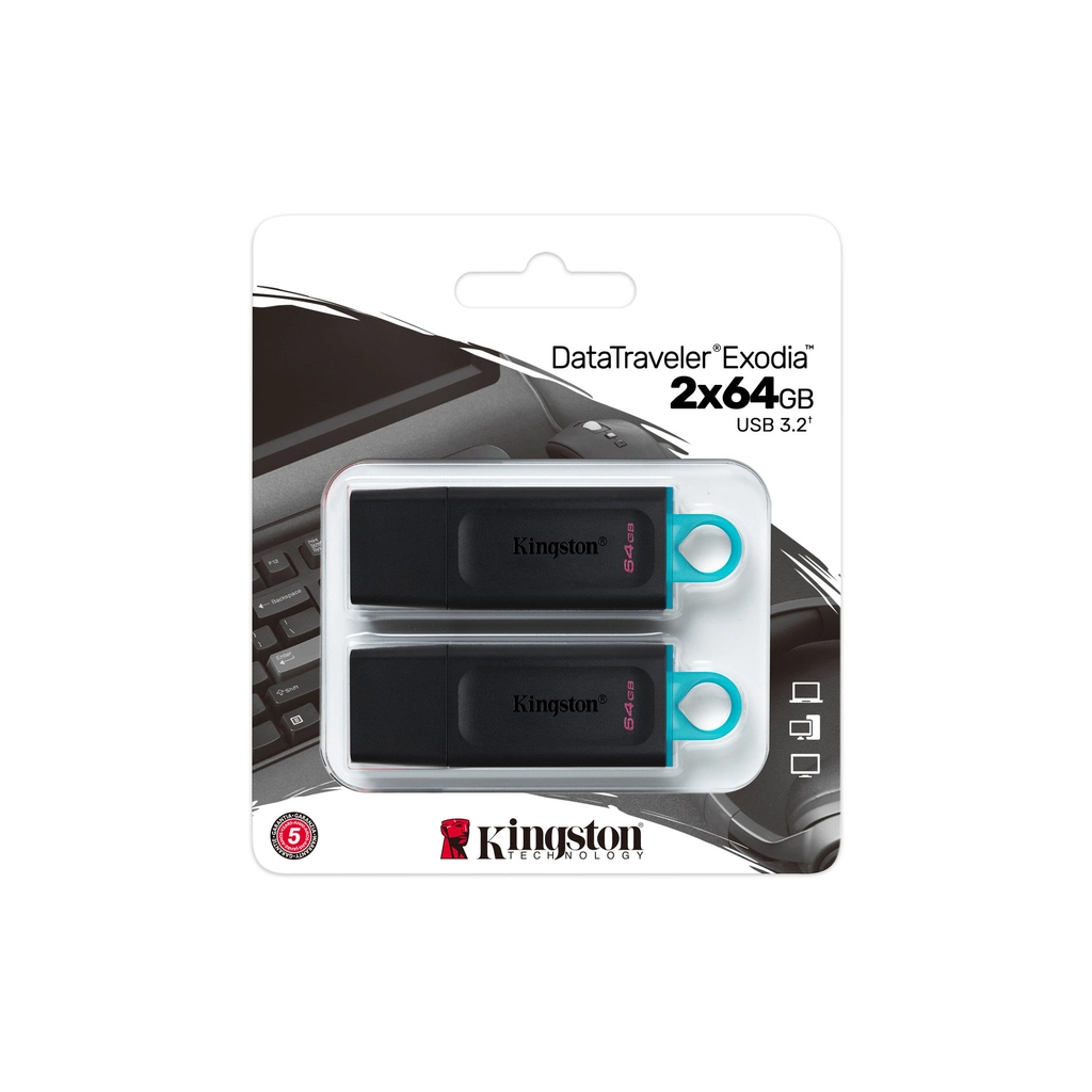 USB флеш накопичувач Kingston 2x64GB DT Exodia Black+Blue USB 3.2 (DTX/64GB-2P) - зображення 5