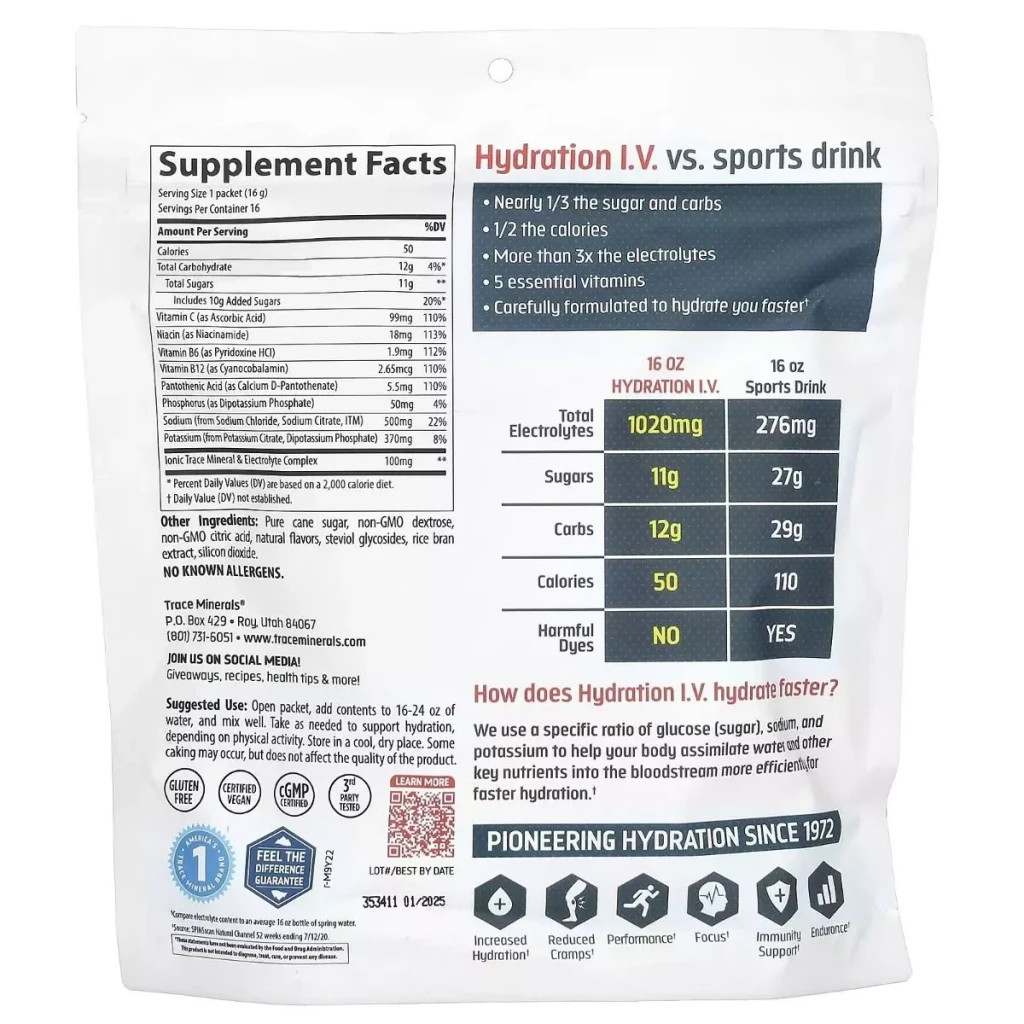 Вітамінно-мінеральний комплекс Trace Minerals Електроліти, смак малини, Electrolyte Drink Paks, 16 пакетів (TMR-00560) - зображення 2