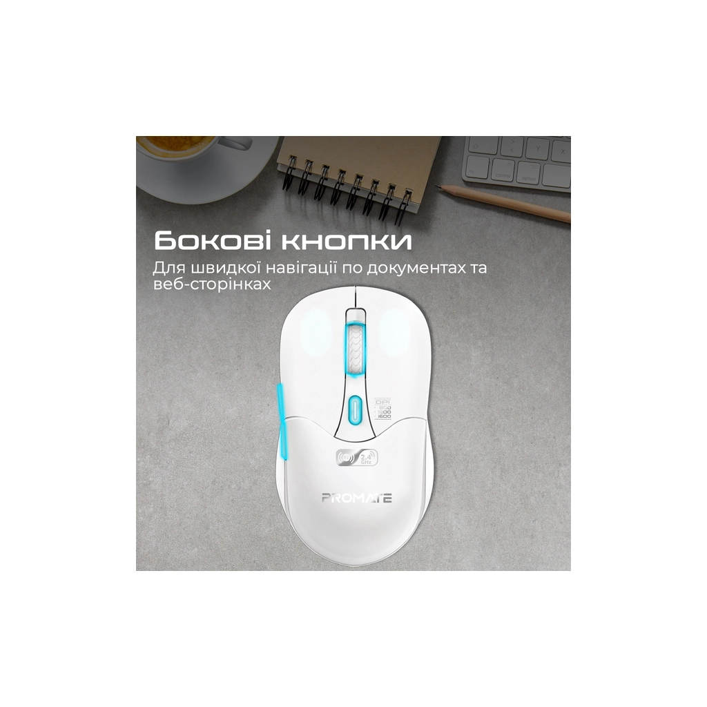 Мишка Promate Samo Wireless/Bluetooth White (samo.white) - зображення 6