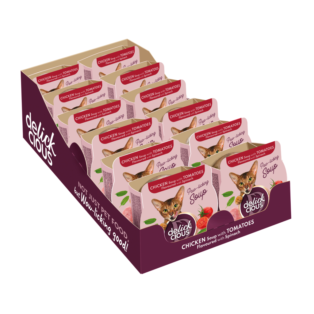 Вологий корм для кішок Delickcious Суп з курки з томатами та додаванням шпинату 80 г (4820269141551) - зображення 2