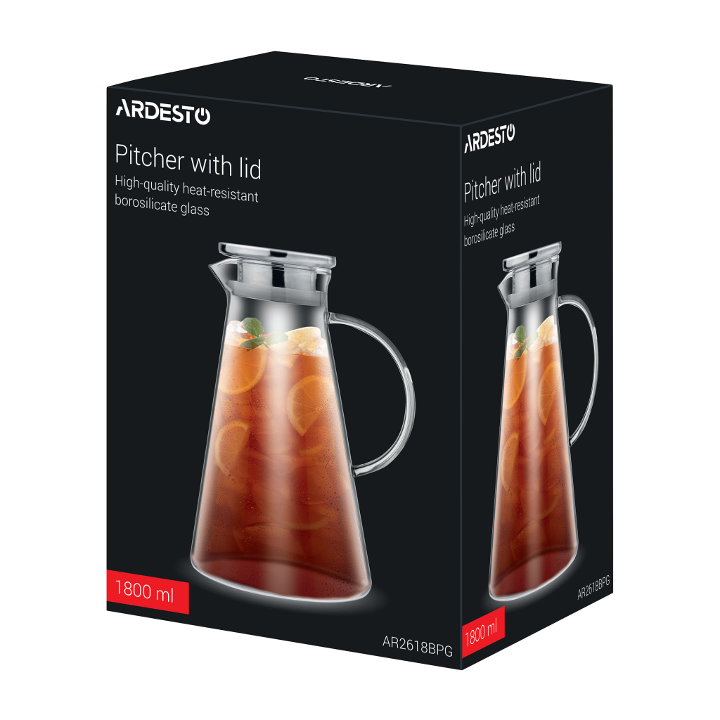 Глечик Ardesto 1800 мл, боросилікатне скло, нержавіюча сталь, прозорий (AR2618BPG) - зображення 2