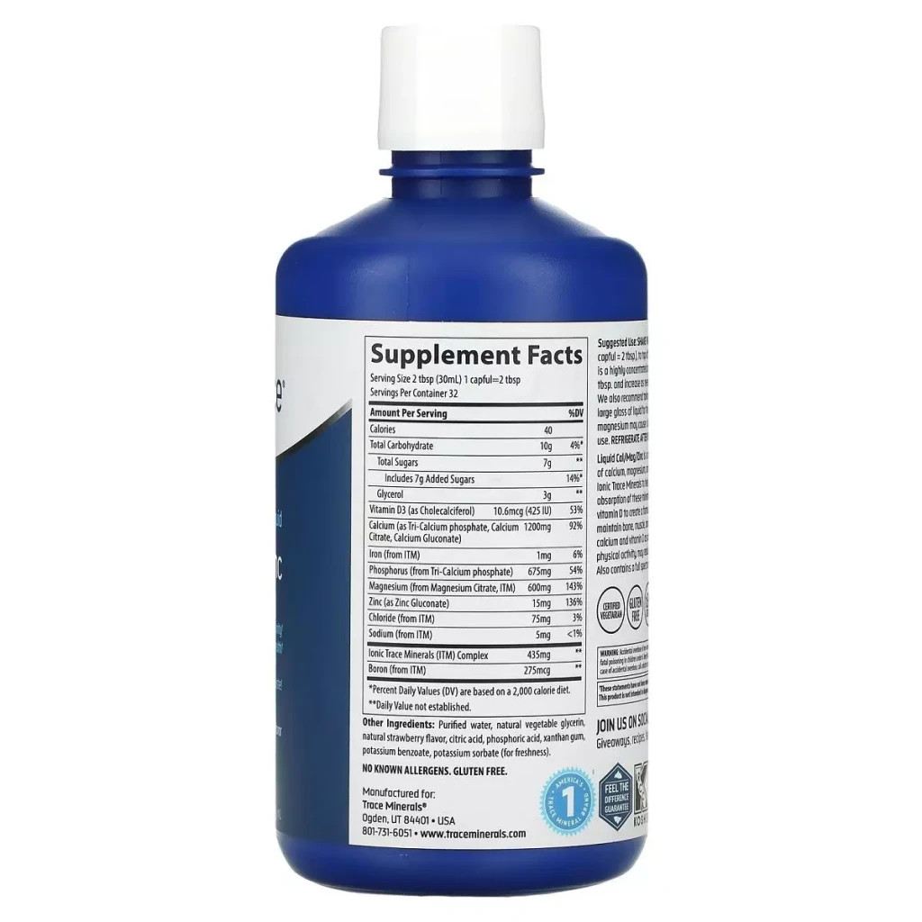 Вітамінно-мінеральний комплекс Trace Minerals Рідкий кальцій, магній, цинк, смак полуниці, Liquid Cal Mag Zinc, (TMR-00230) - зображення 2