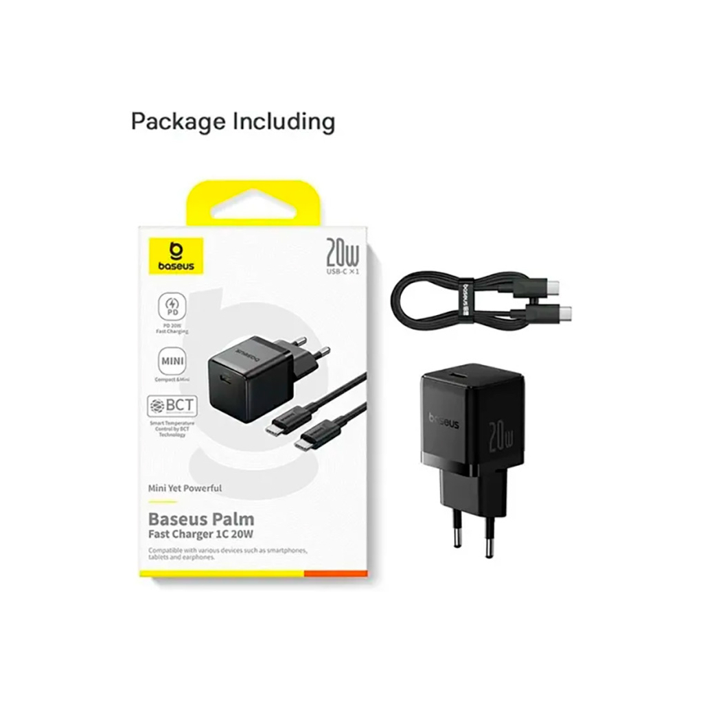 Зарядний пристрій Baseus Palm Fast Charger 1C 20W + Cable 1.0m Type-C 60W black (P10111602113-01) - изображение 6