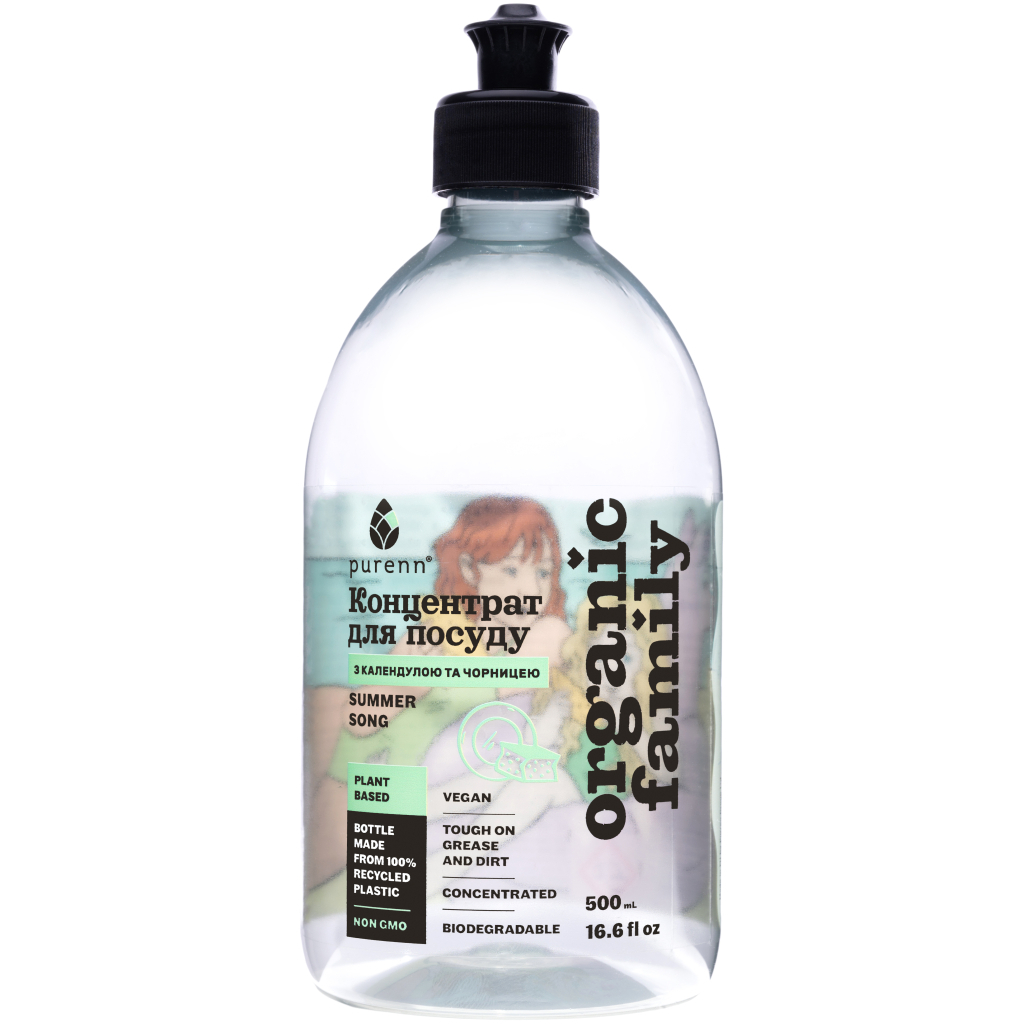 Засіб для ручного миття посуду Purenn Organic Family Summer Song з Лаймом, Календулою та Чорницею 500 мл (4751024880012) - зображення 1