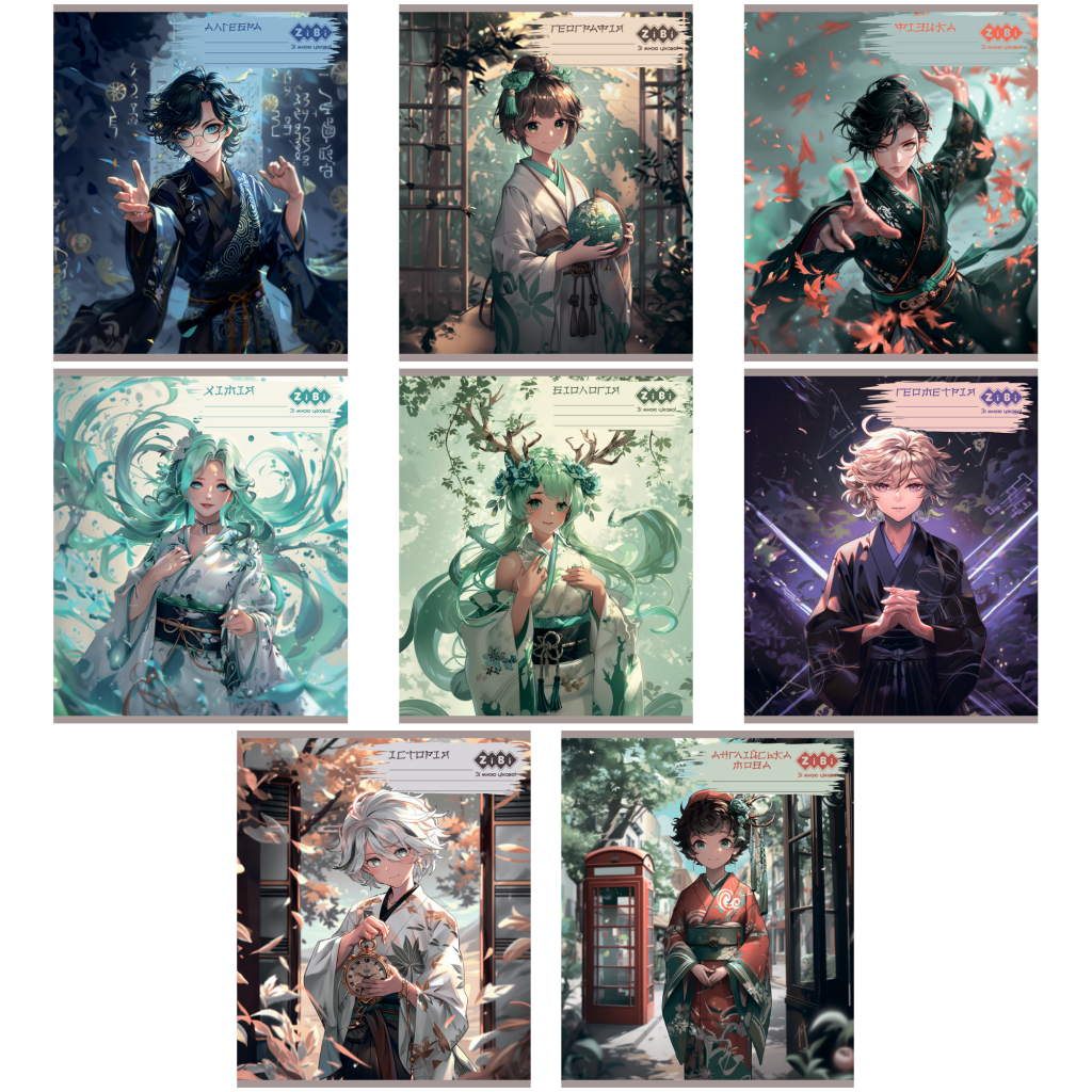 Зошит ZiBi набір учнівських ANIME 48 аркушів клітинка 10 штук, 8 предметів (ZB.1704-99) - зображення 1