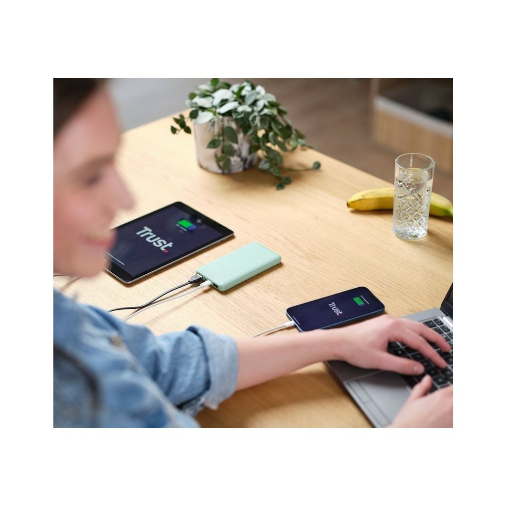 Батарея універсальна Trust 10000mAh Primo ECO, 2хUSB-A/USB-C, 15W, green (25029_TRUST) - зображення 6