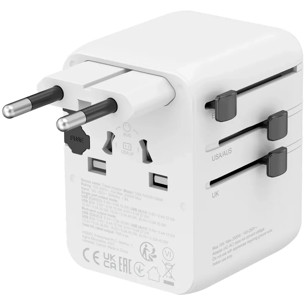 Зарядний пристрій Canyon OnTour 70 3xUSB-C + 2xUSB-A EU/UK/US/AUS 70W White (CNS-TA70W1006W) - зображення 3