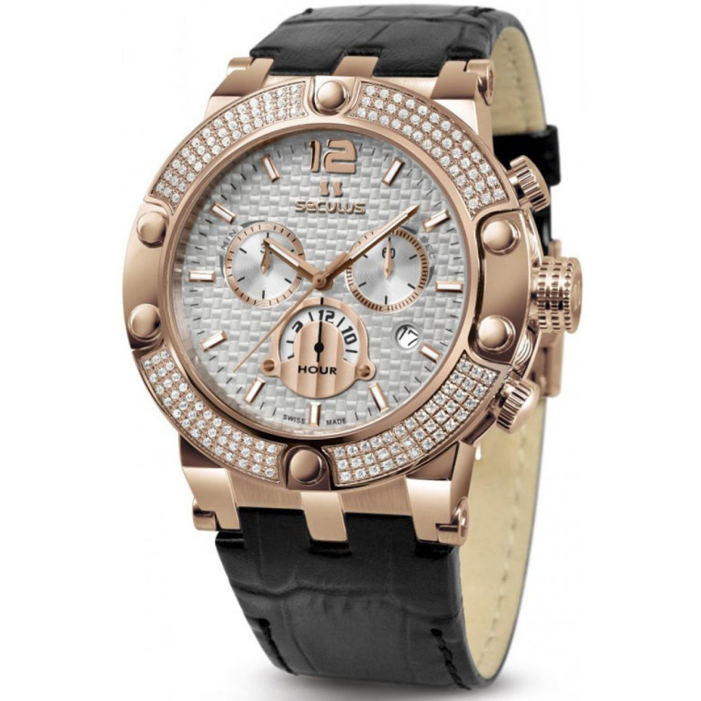 Наручний годинник Seculus 4490.2.503 white, pvd-r stones, black leather - зображення 1