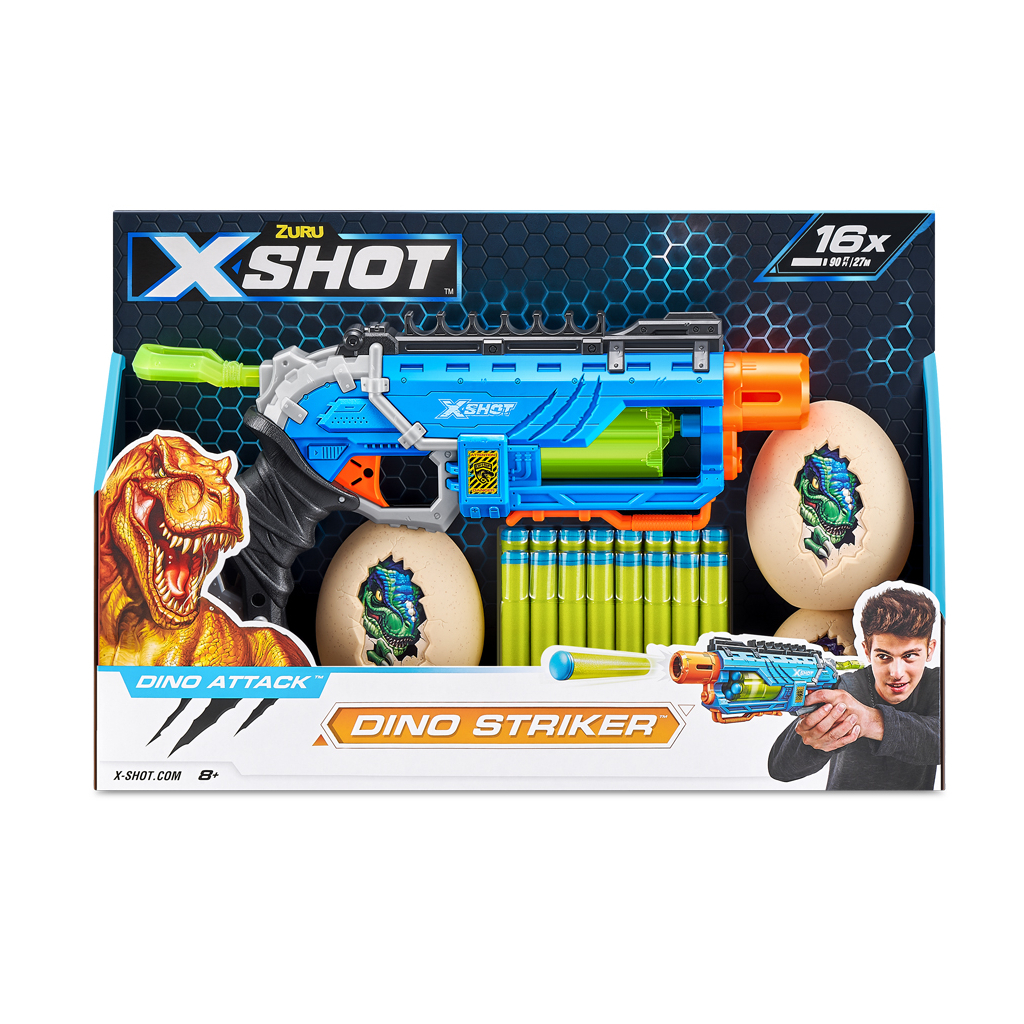 Іграшкова зброя Zuru X-Shot Швидкострільний бластер DINO Striker New (2 середніх яйця, 2 маленьких яйця, 16 патронів) (4860R) - зображення 8