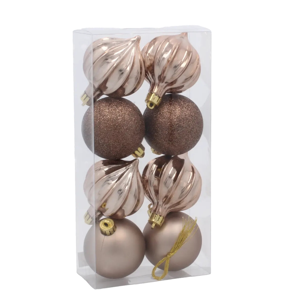 Ялинкова іграшка Chomik пластикові кульки 8 шт, 6 см, шампань (5900779893979_2) - зображення 1