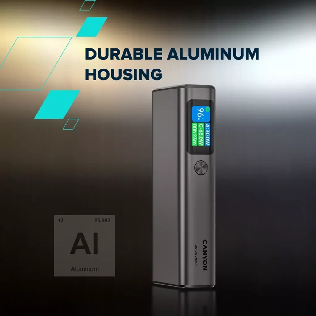 Батарея універсальна Canyon 20000mAh OnPower 230 TFT PD/130W Dark Grey (CNS-CPB230DG) - зображення 6