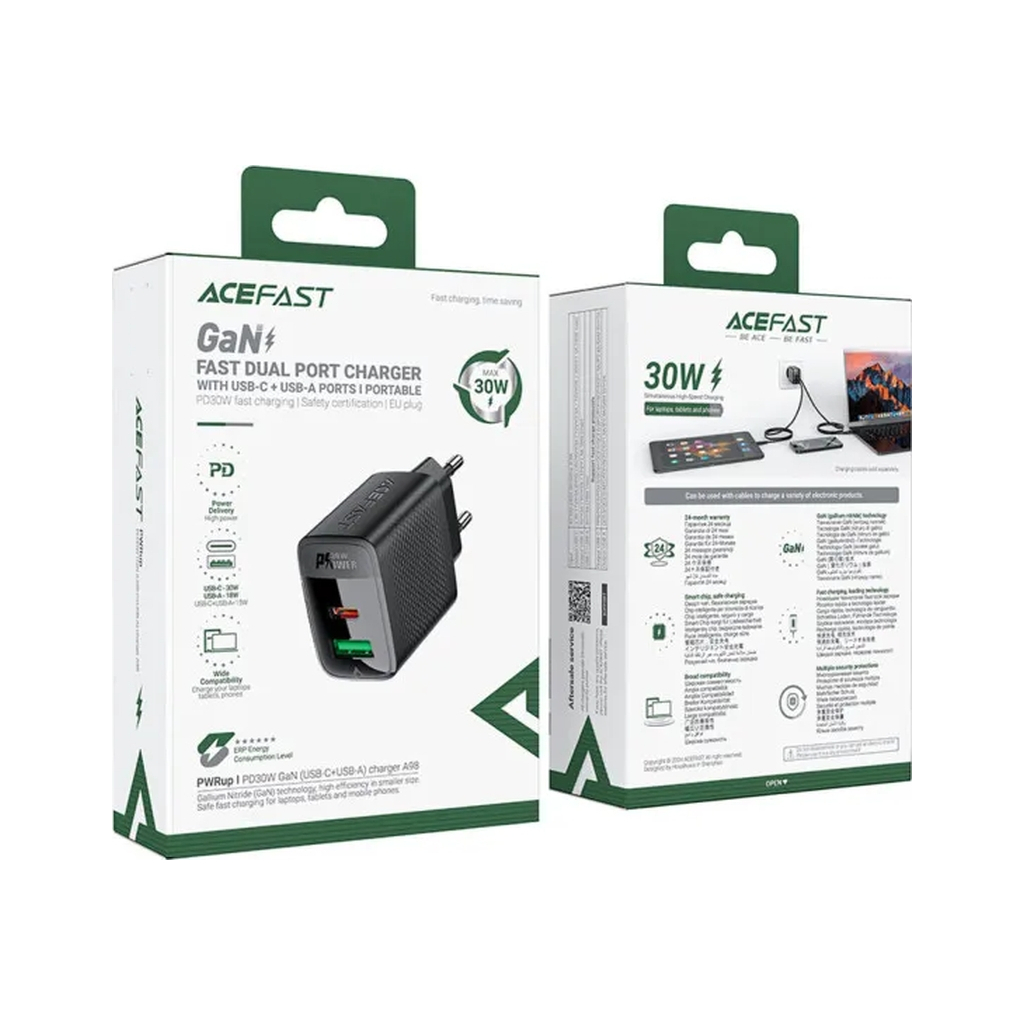 Зарядний пристрій Acefast 2xUSB 30W (USB-C+USB-A) Gan A98 Black (6974316283263) - зображення 6