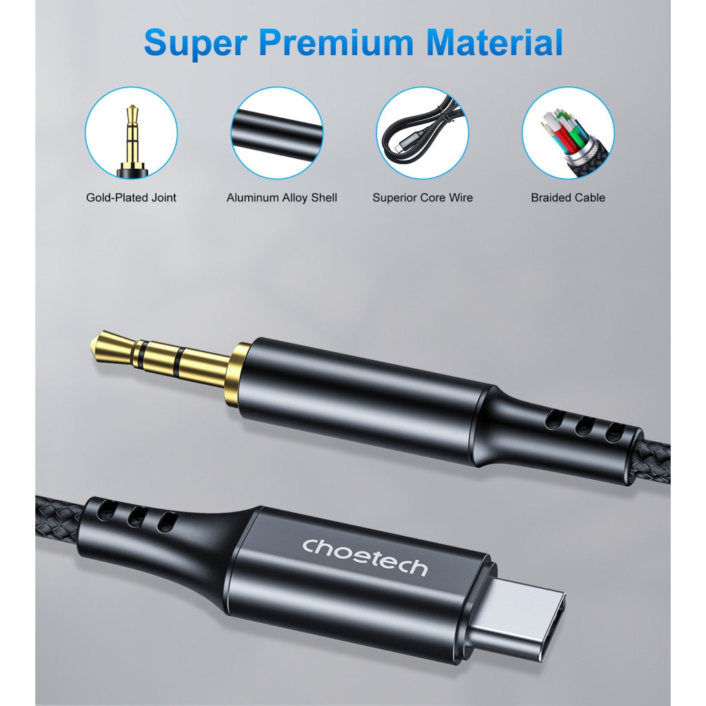 Перехідник USB-C to jack 3.5mm stereo audio (CDLA) 2.0m Choetech (AUX008-BK) - зображення 4